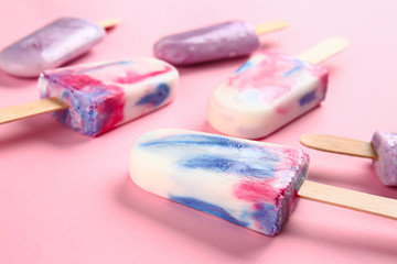 Tasty ice cream on color background