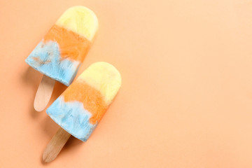 Tasty ice cream on color background