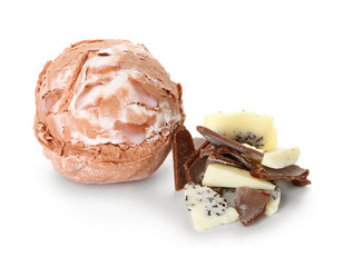 Tasty chocolate ice cream on white background