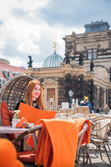 Woman in Old Europe, vacation and travelling time. Vintage style in clothes and view. Trip in Germany © T.Den_Team