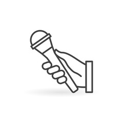 Hand Holding Mic outline vector concept minimal icon or design element