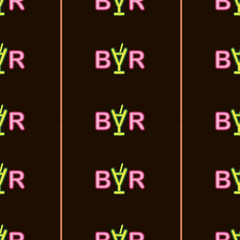 abstract neon bright glowing flashing text bar on black background seamless pattern