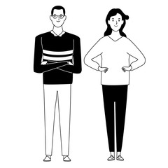 couple avatar cartoon character in black and white