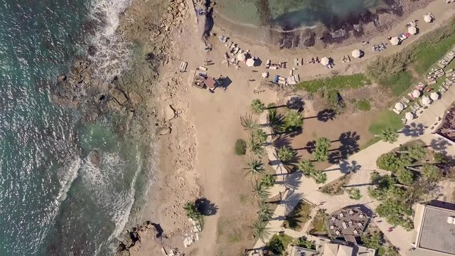 Slow rising drone aerial footage of beach in Pathos, Cyprus