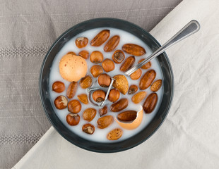 Funny Breakfast with Whole Nuts and Metal Objects