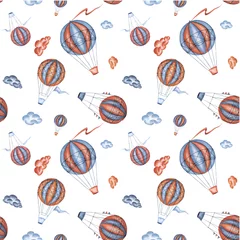 Photo sur Plexiglas Animaux avec ballon Aquarelle transparente motif de ballons à air et de nuages aux couleurs bohèmes. Images peintes à la main pour la bannière, la bordure, la texture, le textile, la conception de la couverture, les modèles d& 39 emballage dans les produits pour enfants et b