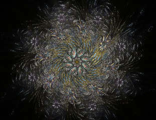 Particles of abstract fractal forms on the subject of nuclear physics science and graphic design. Geometry sacred.