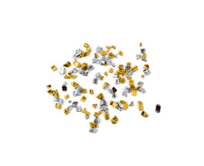 Gold and Silver Sprinkles Isolated on White Background Top View