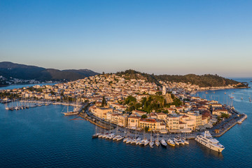 poros greece. Beautiful island. Sunset. Aerial photo of travel destination