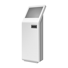 Outdoor White. Payment Terminal. ATM, POS, POI Advertising Stand On White Background. 3D Mock Up, Template. Illustration Isolated On White Background. Vector EPS10