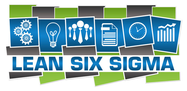 Lean Six Sigma Business Symbols Green Blue Grey Horizontal Stripes 
