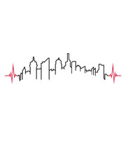 herzschlag stadt puls frequenz kontur linie metropole silhouette umriss hauptstadt großstadt wolkenkratzer hochhäuser reisen urlaub ferien millionenstadt weltstadt häuser clipart logo design cool