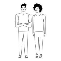 couple avatar cartoon character in black and white