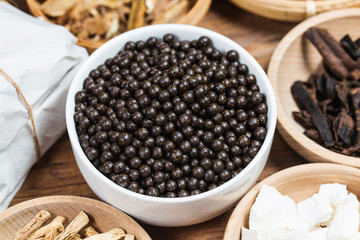 Stacked Chinese herbal medicine pills