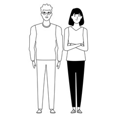 couple avatar cartoon character in black and white