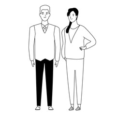 couple avatar cartoon character in black and white