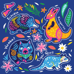 Fototapeta na wymiar Sticker set of decorative australian animals. Vector illustration