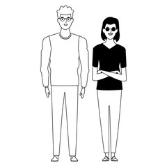 couple avatar cartoon character in black and white
