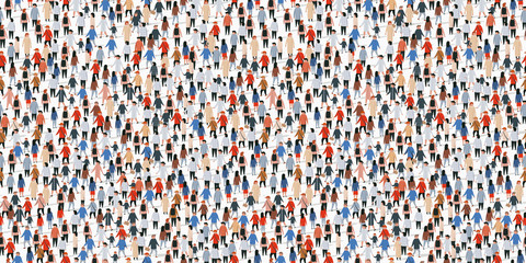 Large group of people crowded on white background.