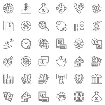 Vector Money concept icons set in thin line style