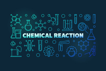 Fototapeta na wymiar Chemical Reaction colored vector concept outline banner. Education concept modern illustration on dark background 
