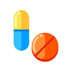 Tablet and capsule icon in flat style.