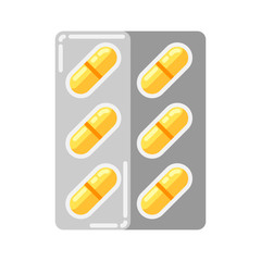 Blister with pills icon in flat style.