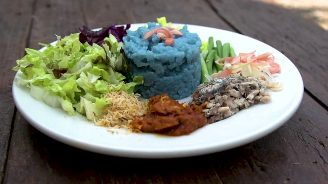 Nasi Kerabu or Blue Rice - Traditional Malaysian Dish