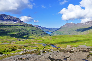 View of Seydisfjordur from top of the mountain pass