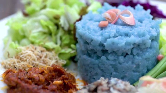 Nasi Kerabu or Blue Rice - Traditional Malaysian Dish