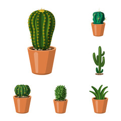 Vector illustration of cactus and pot sign. Collection of cactus and cacti vector icon for stock.
