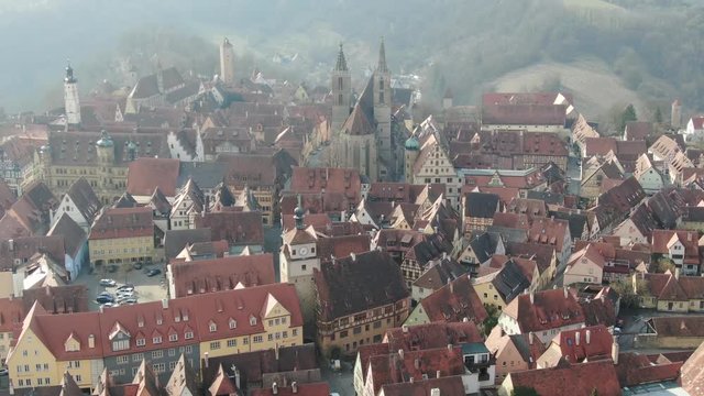 Rothenburg ob der Tauber from high angle, medieval architecture, 4k