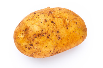 Potatoes isolated on white background. Flat lay. Top view.