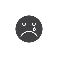 Crying face emoticon vector icon. Sadness, unhappy, depression filled flat sign for mobile concept and web design. Sad face emoji glyph icon. Symbol, logo illustration. Vector graphics