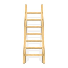 Wooden ladder stand near wall. Wood step ladders with shadow. Flat style.