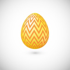 Vector yellow egg with shadow for Easter day greeting card. Realistic color with zig zag decor egg. Easter decoration element for template, promotion, poster, flyer, web.