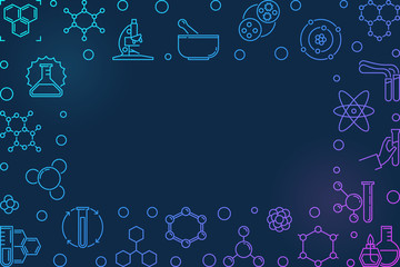Chemistry vector colorful horizontal frame in outline style on dark background