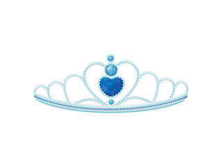 Silver elegant diadem with a large blue heart-shaped gem. Vector illustration.