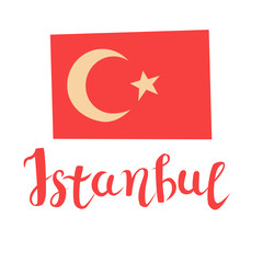 Istambul Turkish flag vector cartoon style, isolated on white background