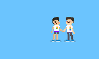 Pixel holding hand LGBT character.8bit.pride day.