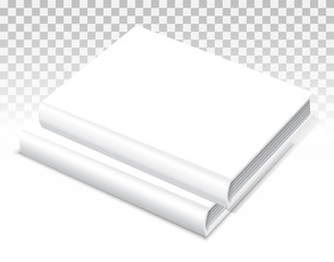 A template of two white hardcover books. They lay on the table. one on the other. Closed. Mockup for your business, creative illustration. Isolated on transparent background. Vector drawing.