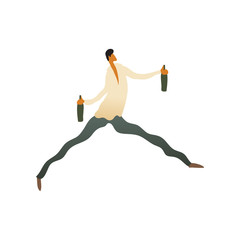 Fototapeta premium Man with two bottles in his hands in a hurry. Vector illustration on white background.