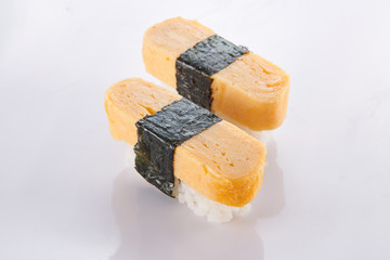 japanese food. sushi with seafood on white background