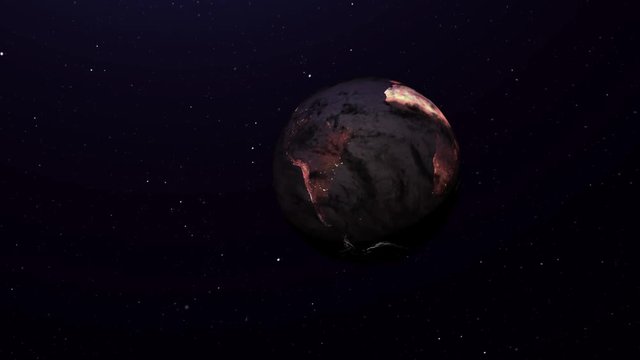 Looking at a burnt and destroyed Earth from space well traveling into orbit.