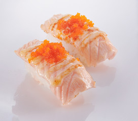 japanese food. sushi with seafood on white background