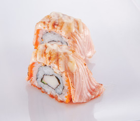 japanese food. sushi with seafood on white background