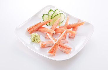 japanese food. sushi with seafood on white background