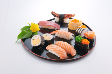 japanese food. sushi with seafood on white background