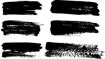 Set of vector brush strokes. Dirty ink texture splatters. Grunge rectangle text boxes
