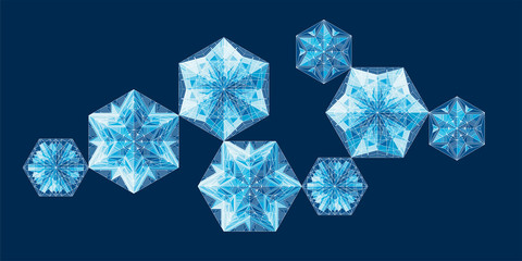 Geometrical snowflakes vector illustrations set